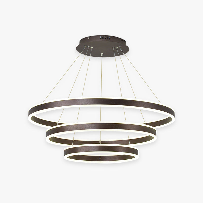 Arisha Coffee LED Pendant Light, 3 Ring Chandelier