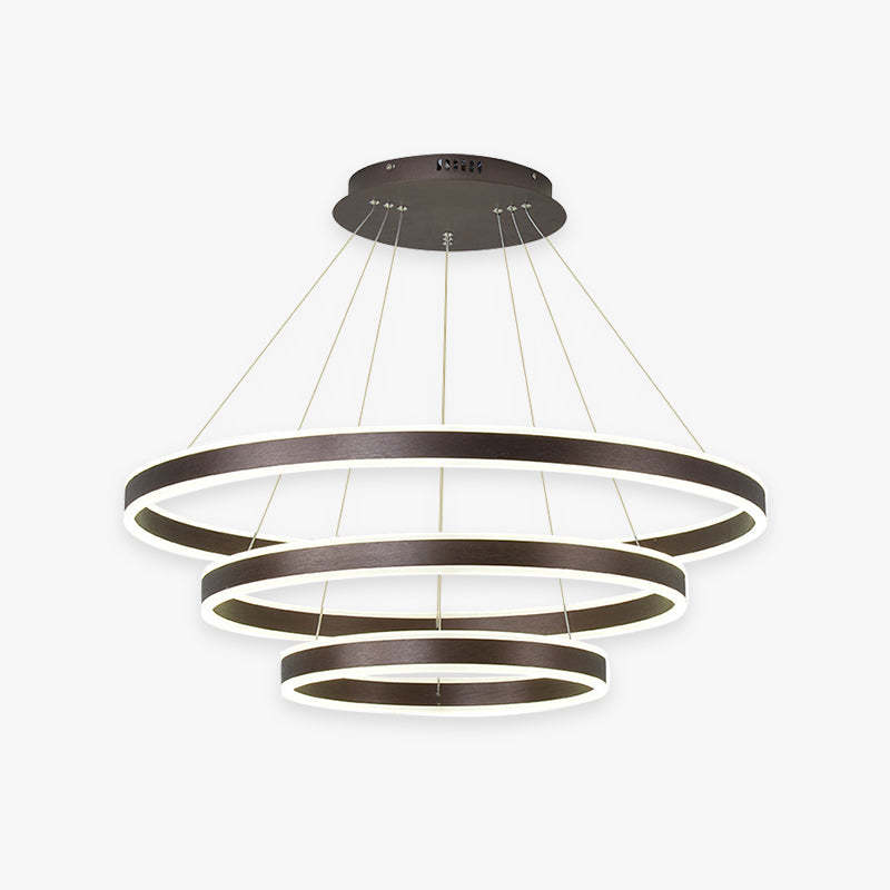 Arisha Coffee LED Pendant Light, 3 Ring Chandelier