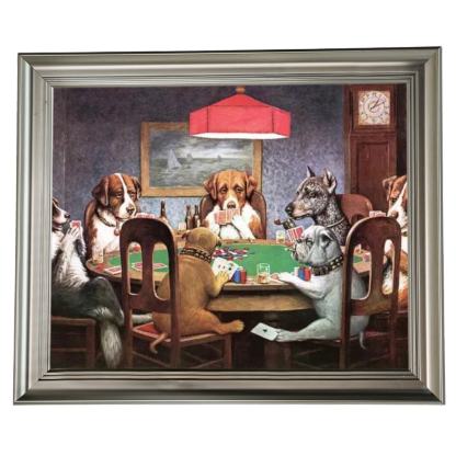 Dogs playing poker painting in silver frame - Decorative Wall Art