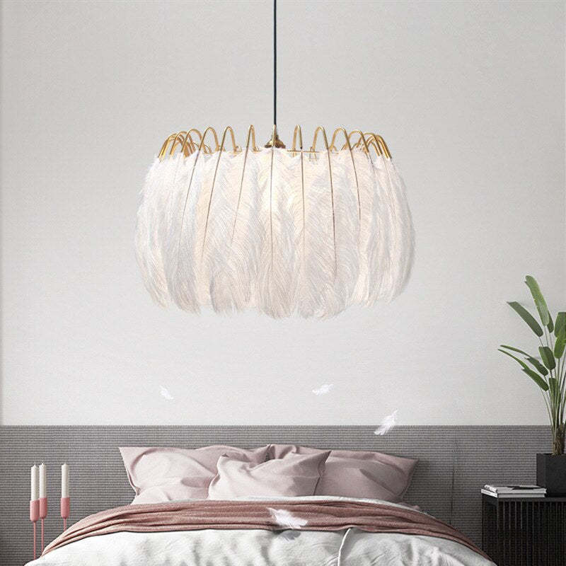 O'Moore feather pendant light in a bedroom, contemporary lighting