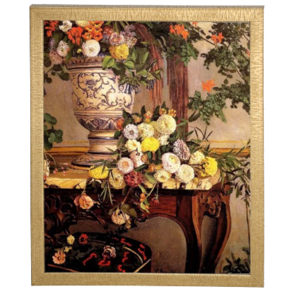 Flowers by Frederic Bazille: Floral oil painting reproduction in gold frame