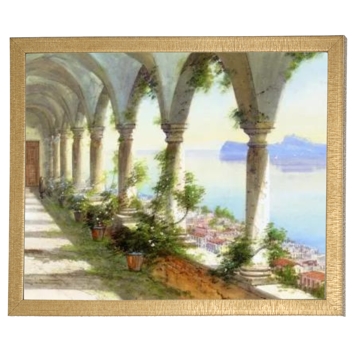 Capri colonnade view oil painting framed, wall art for living room