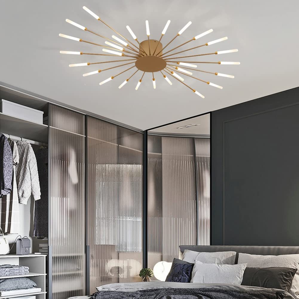 Lowry Fireworks Ceiling Light in Bedroom, Gold Finish
