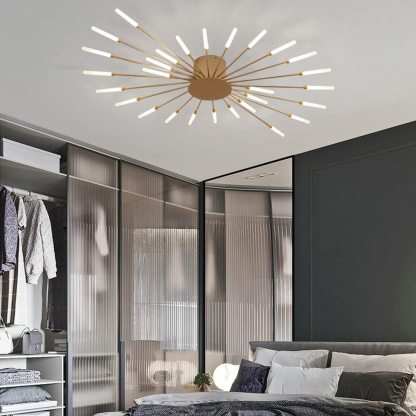 Lowry Fireworks Ceiling Light in Bedroom, Gold Finish