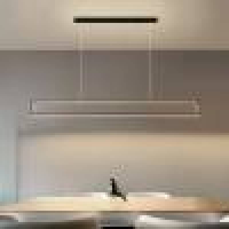 Edge rectangular pendant light. Modern metal LED lighting fixture.