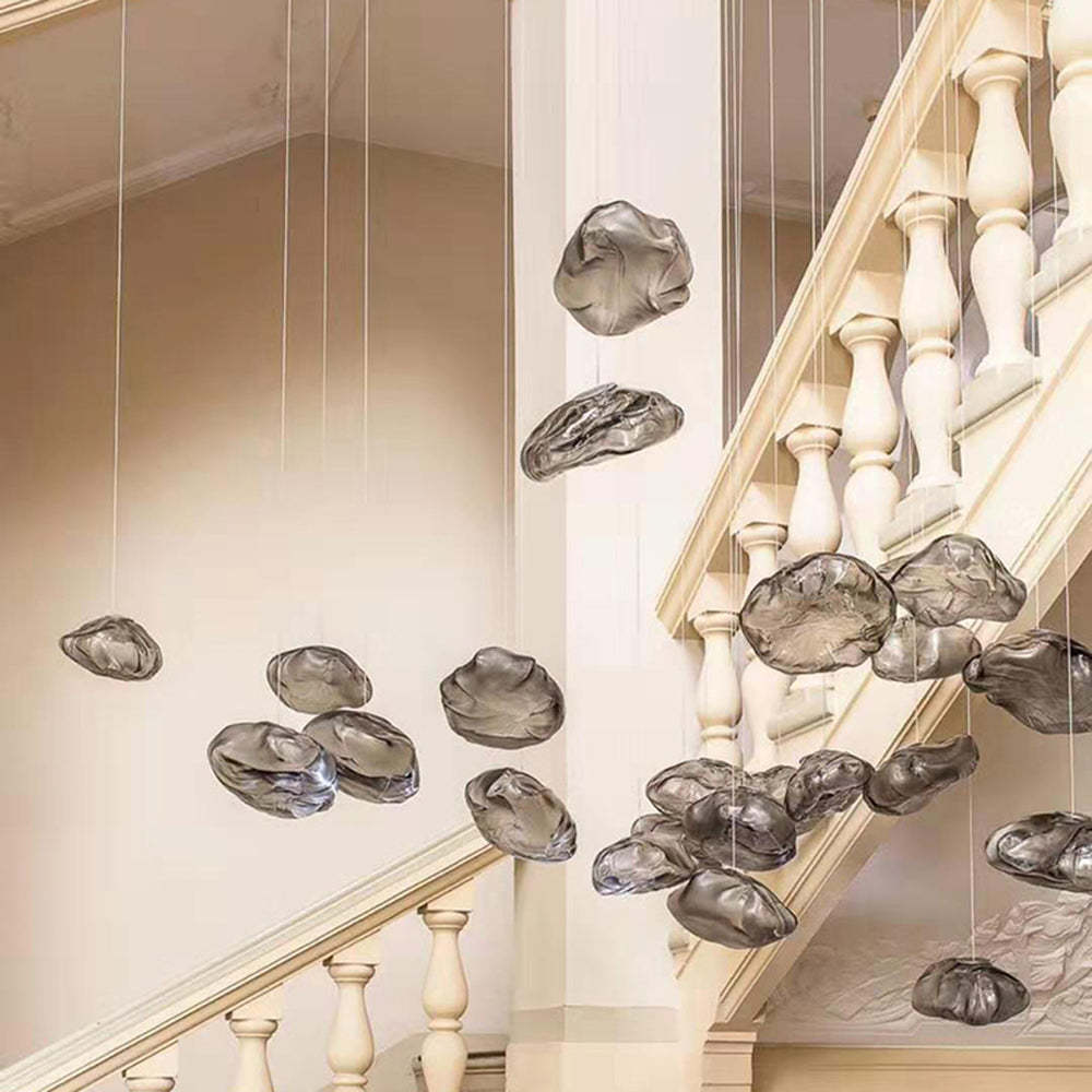 Byers gray glass pendant lights near staircase