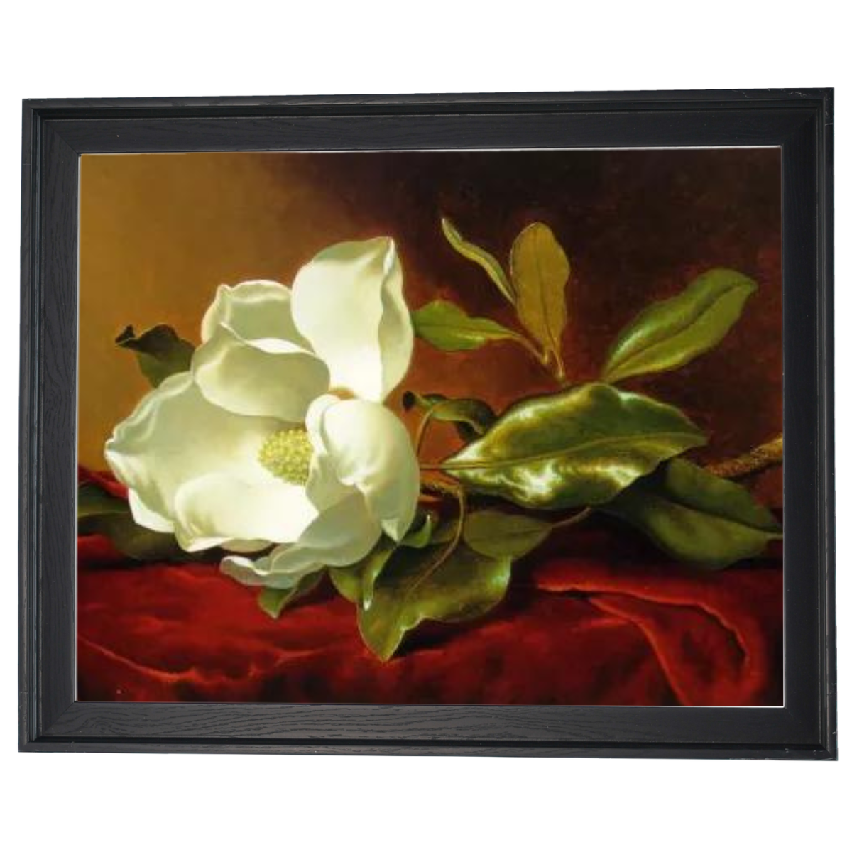 Magnolia flower painting on red velvet framed