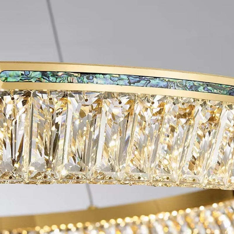 Close-up of crystal chandelier detail with abalone inlay