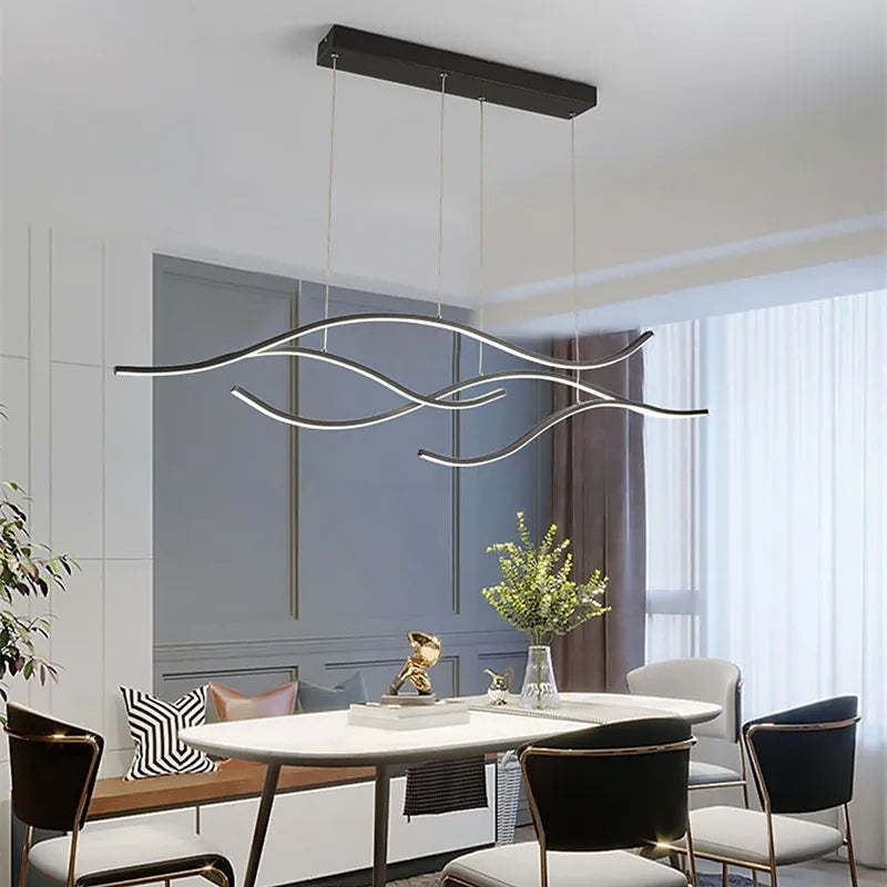 Multi-Curved Metal Pendant Light in Dining Room