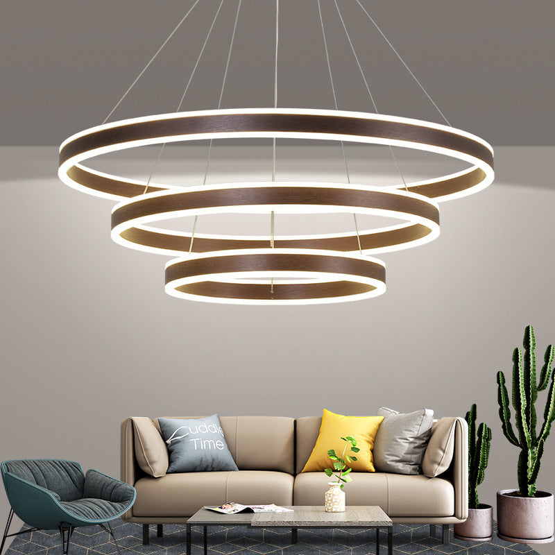 Arisha Coffee LED Pendant Light, 3-Ring Modern Chandelier