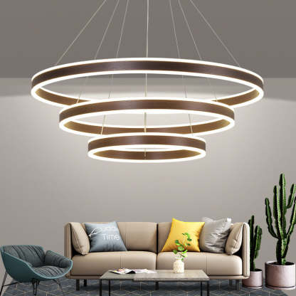 Arisha Coffee LED Pendant Light, 3-Ring Modern Chandelier