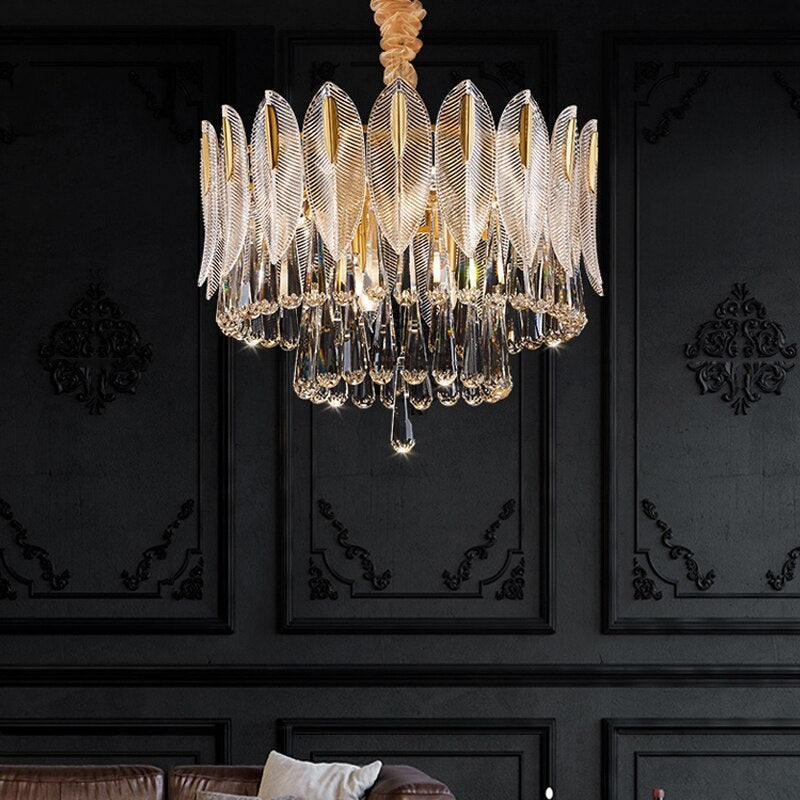 Marilyn Crystal Feather Chandelier in Living Room