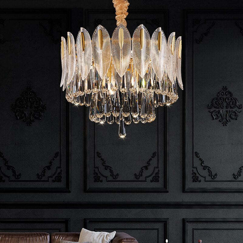 Marilyn Crystal Feather Chandelier in Living Room