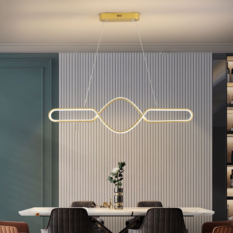 Las Sola Bouvet pendant light. Modern gold cross-linear lighting.