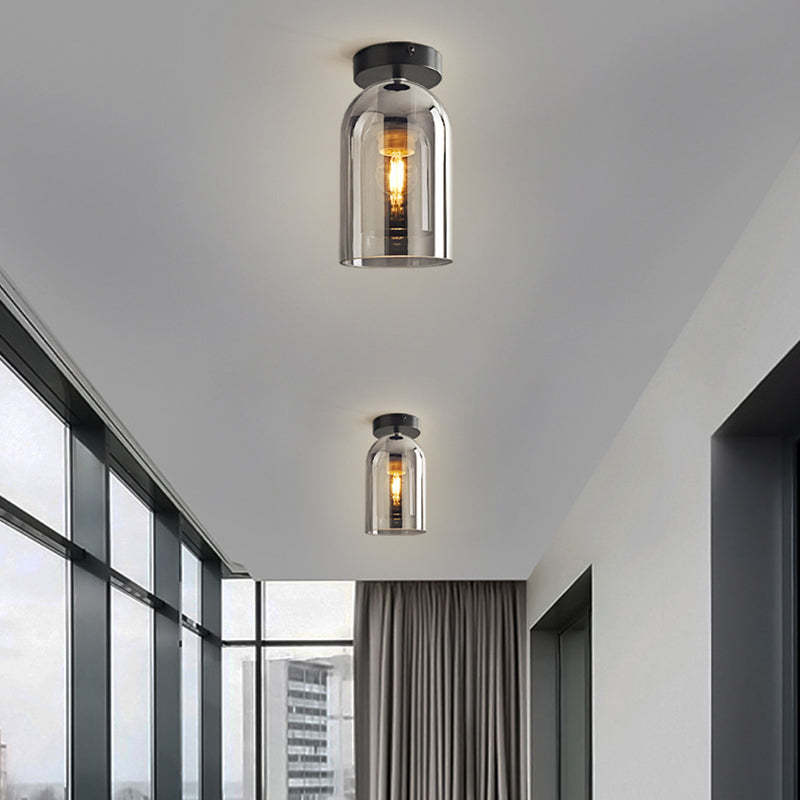 Sanna Modern Cylinder Semi-Flush Mount Glass Ceiling Light, Cognac/Gray