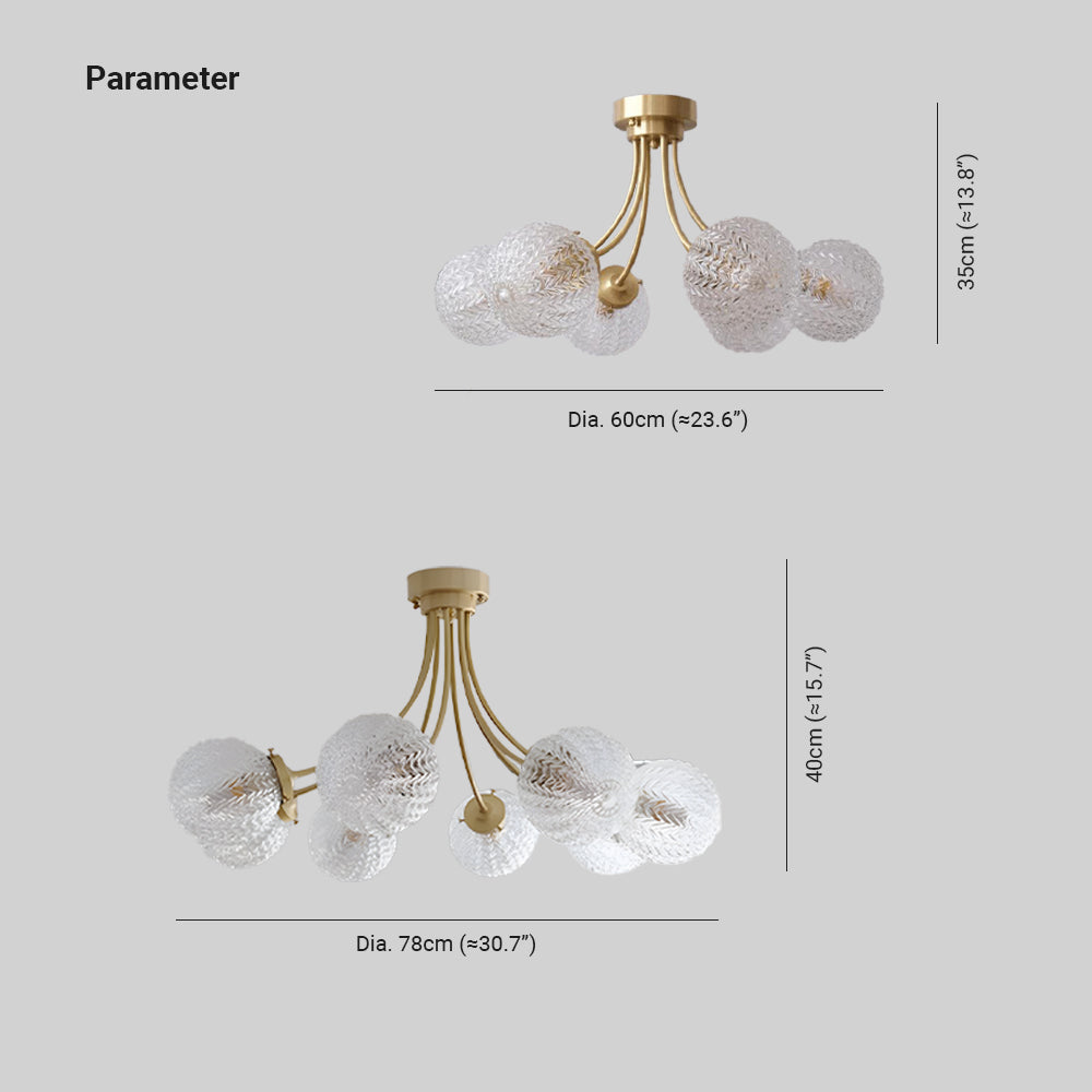 Valentina Ceiling Light Dimensions, metal and glass