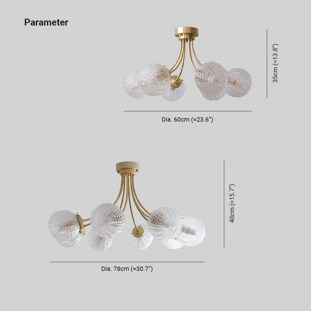 Valentina Ceiling Light Dimensions, metal and glass
