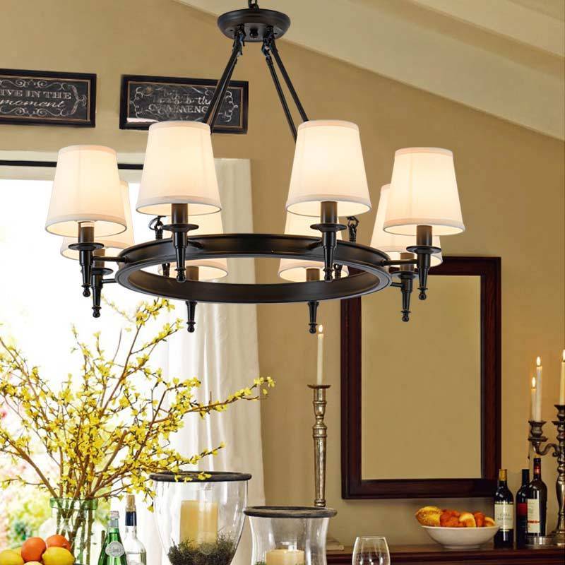 Alessio ring chandelier, vintage style, fabric shades