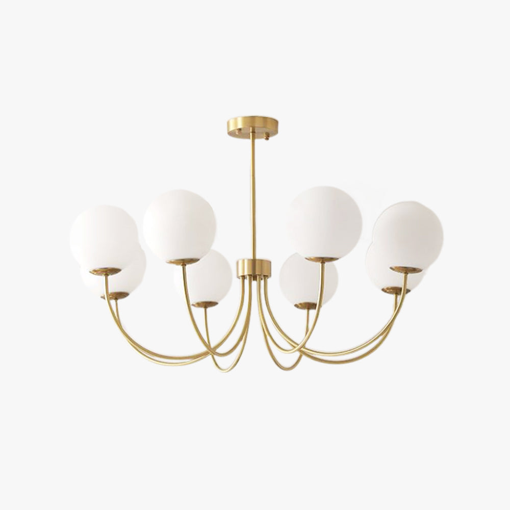 Modern gold chandelier with white glass globes