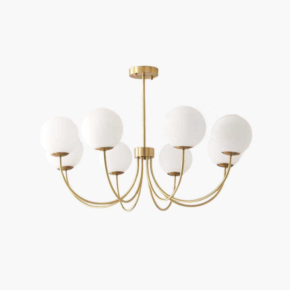 Modern gold chandelier with white glass globes
