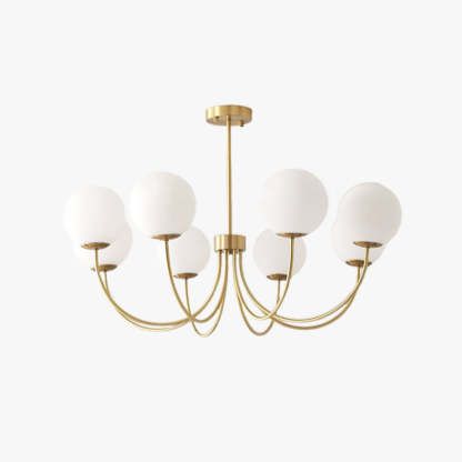 Modern gold chandelier with white glass globes