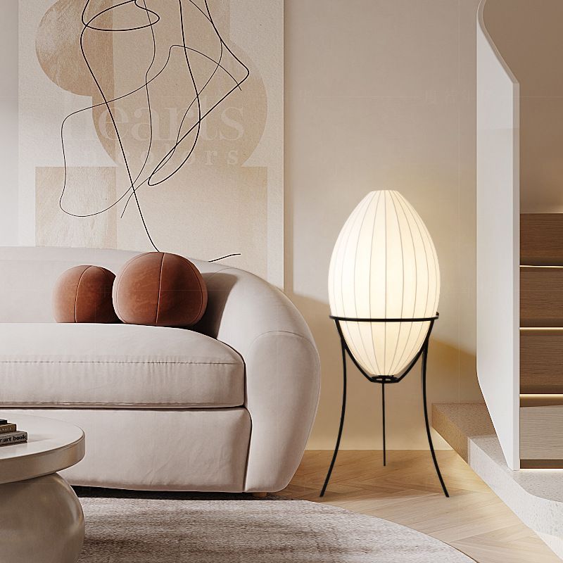 Modern egg-shaped floor lamp in living room, Renée lighting
