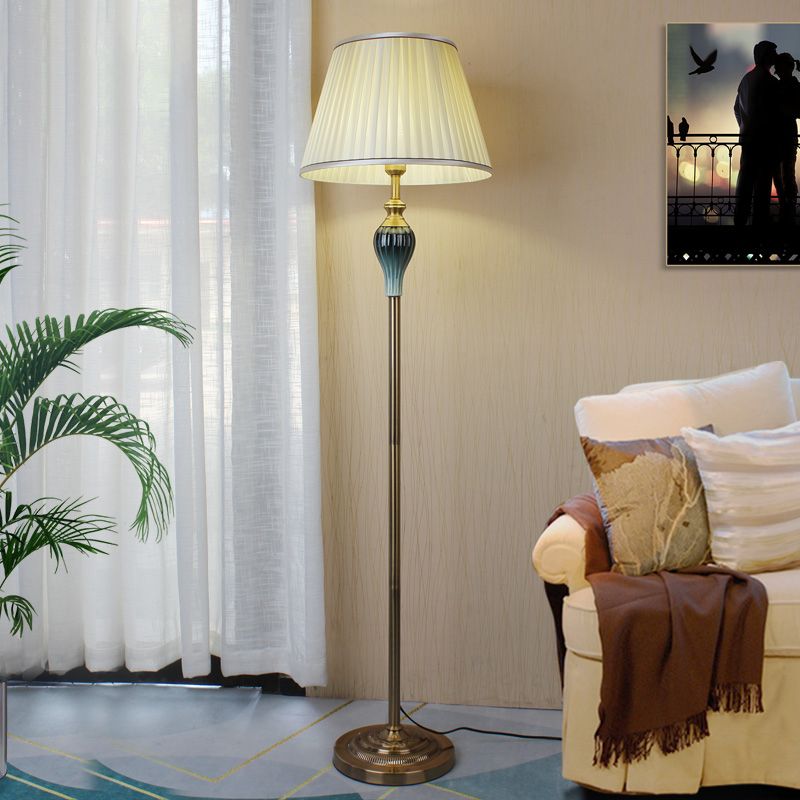 Eryn Antique Floor Lamp, fabric lampshade, metal lamppost