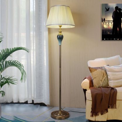 Eryn Antique Floor Lamp, fabric lampshade, metal lamppost