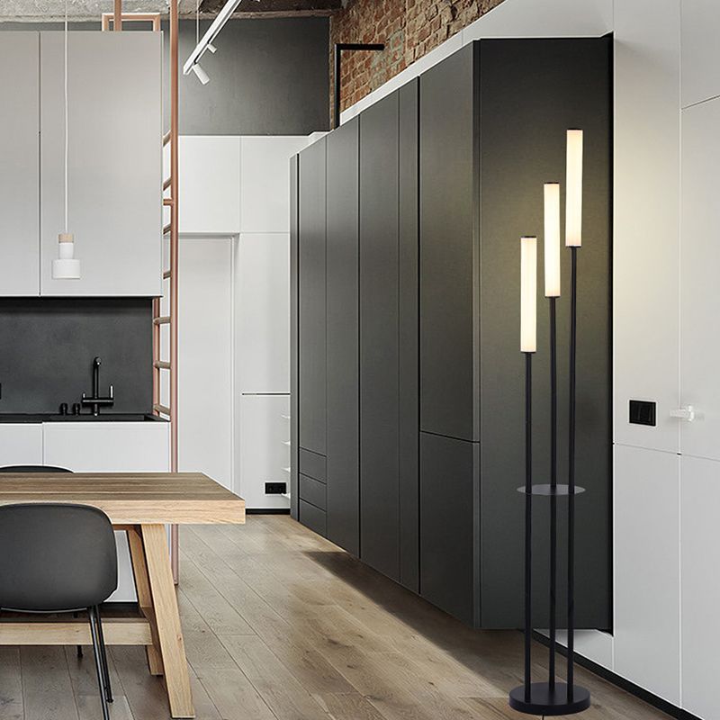 Eryn 3-head modern floor lamp in minimalist living room. Eryn Modern 3 head Metal Arcylic Floor Lamp