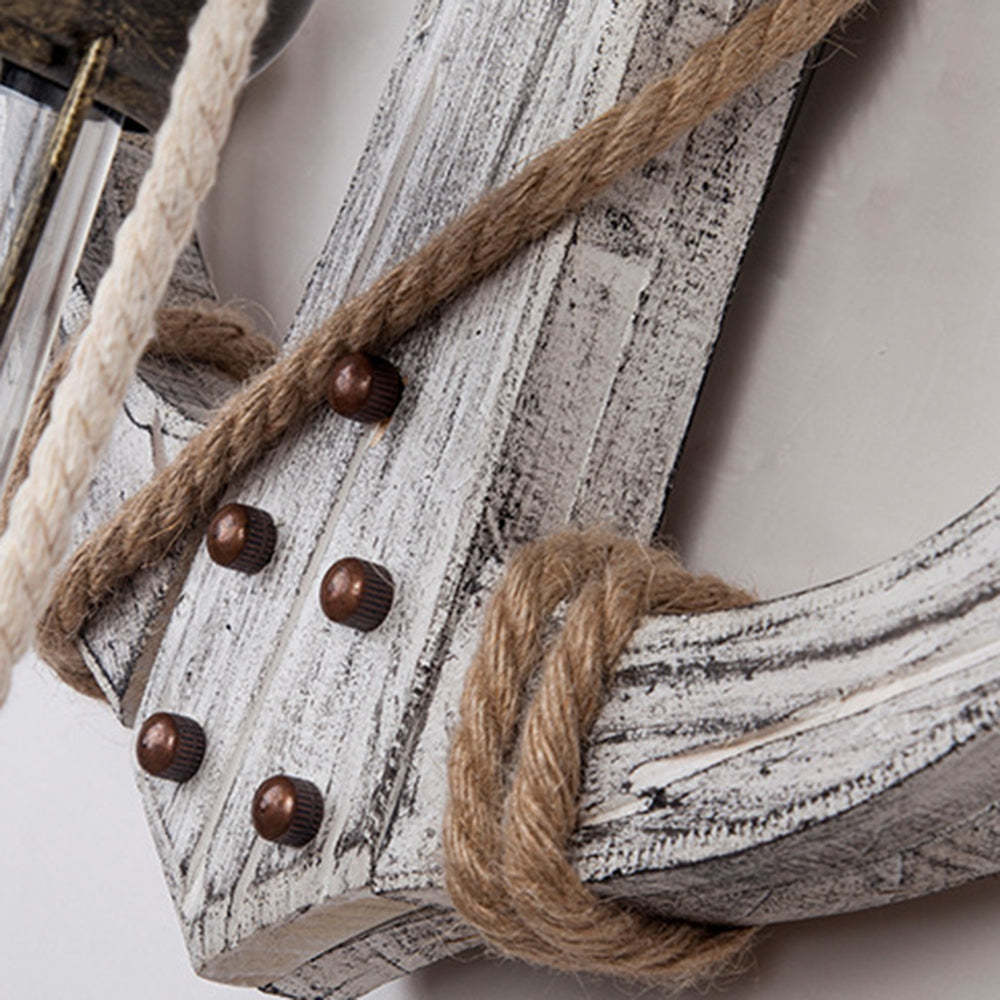 Rustic Anchor Wall Lamp - Wood & Rope Detail
