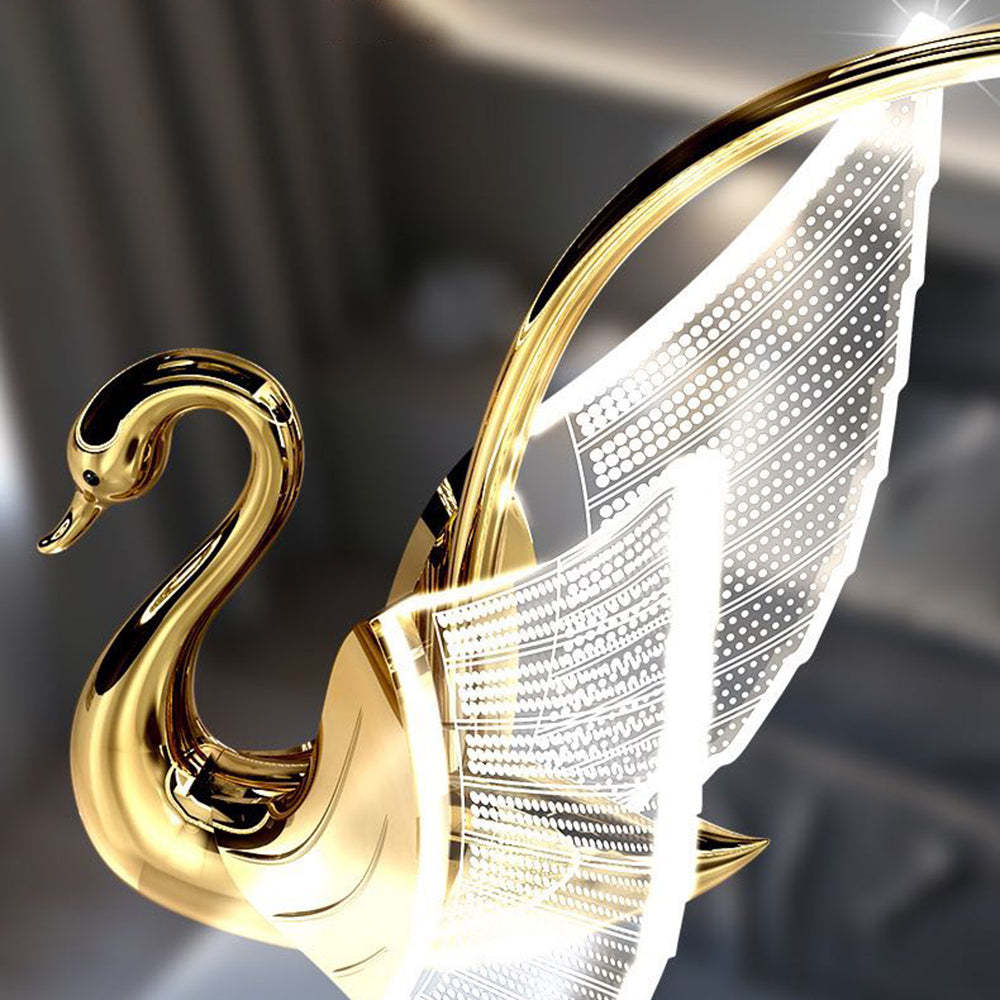 Gold Kady swan wall lamp, Art Deco design, acrylic and metal