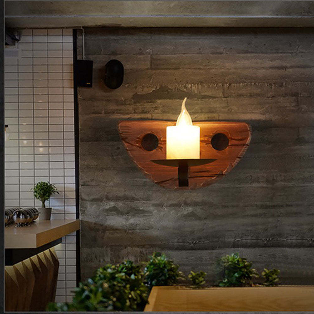 Vintage Candle Wall Lamp - Rustic Wood and Metal Design