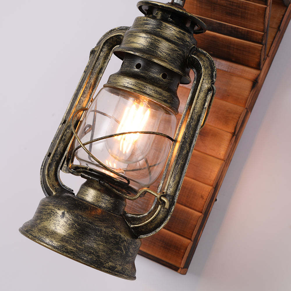 Rustic Austin lantern wall light, metal and wood fixture