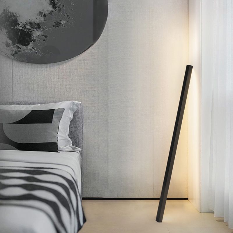 Edge Minimalist Linear Metal Floor Lamp in bedroom, contemporary lighting