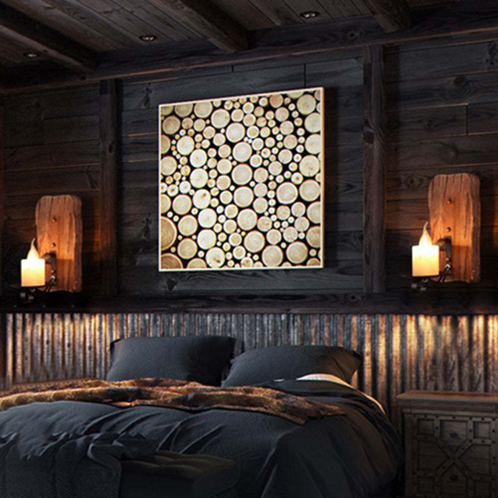 Austin Wood & Metal Wall Lamp in Rustic Bedroom
