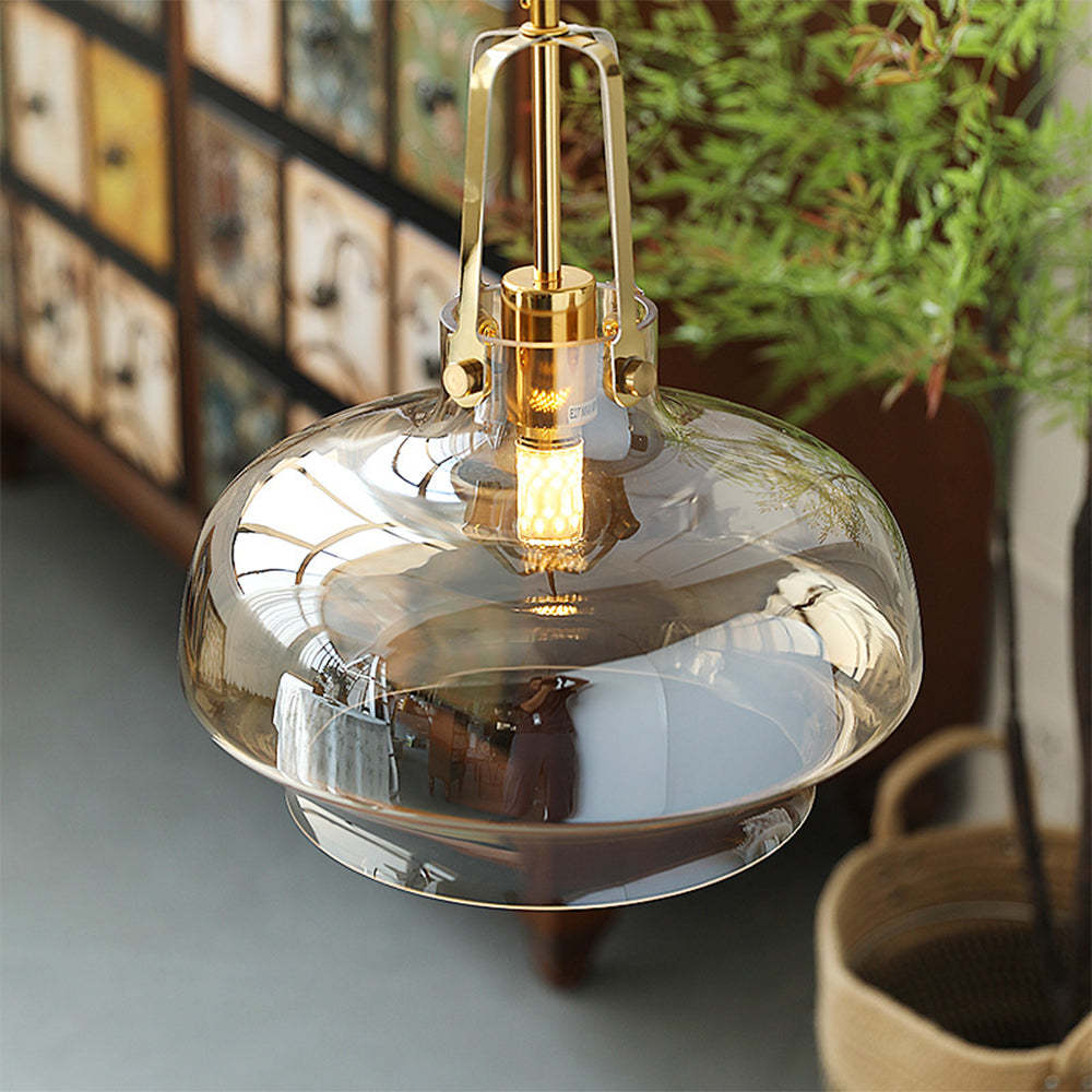 Hailie Modern Pendant Light - Amber Glass Shade