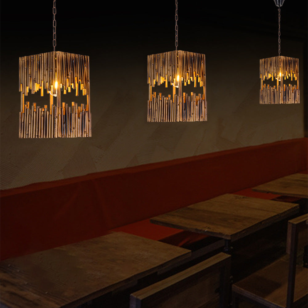 Rectangular Wood Pendant Lights in Restaurant
