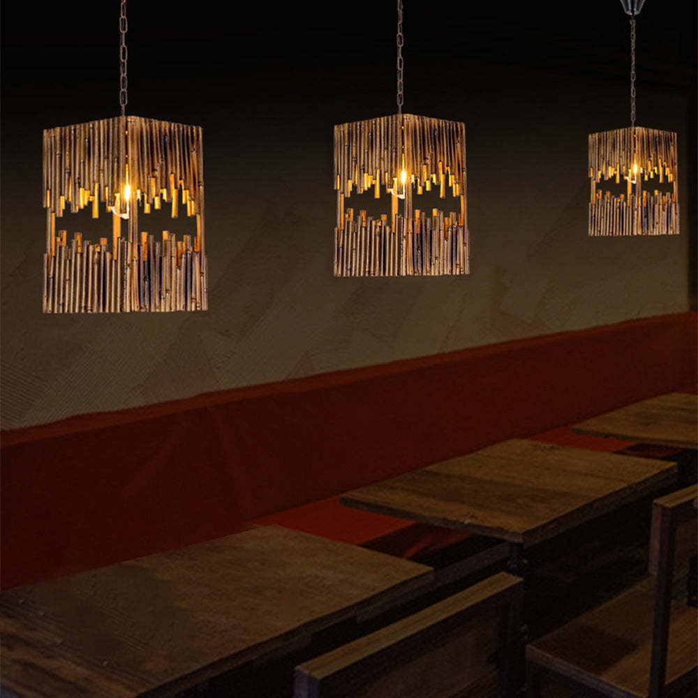 Rectangular Wood Pendant Lights in Restaurant