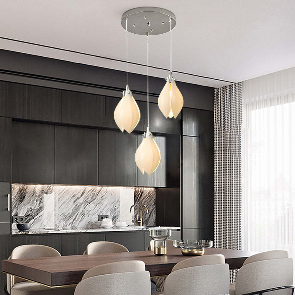 Alana ceramic flower pendant lights above dining table