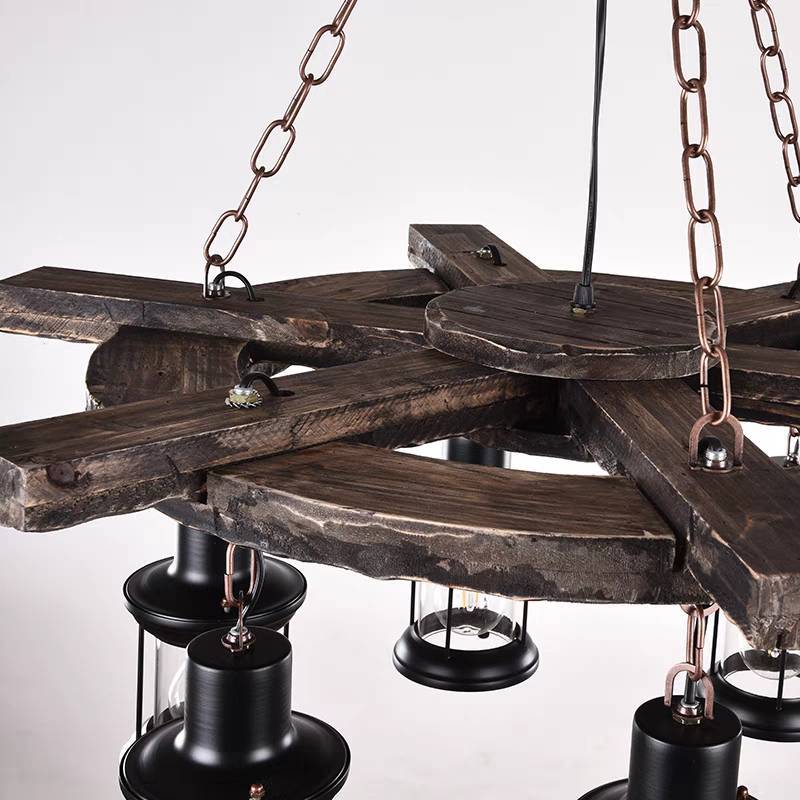 Austin Pendant Light, Rustic Wood & Metal Chandelier