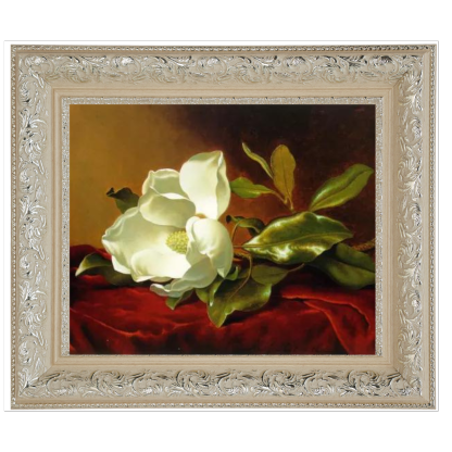 Magnolia flower painting on red velvet with framed