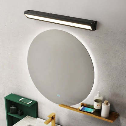 Orr Black Metal Sconce above Round Mirror