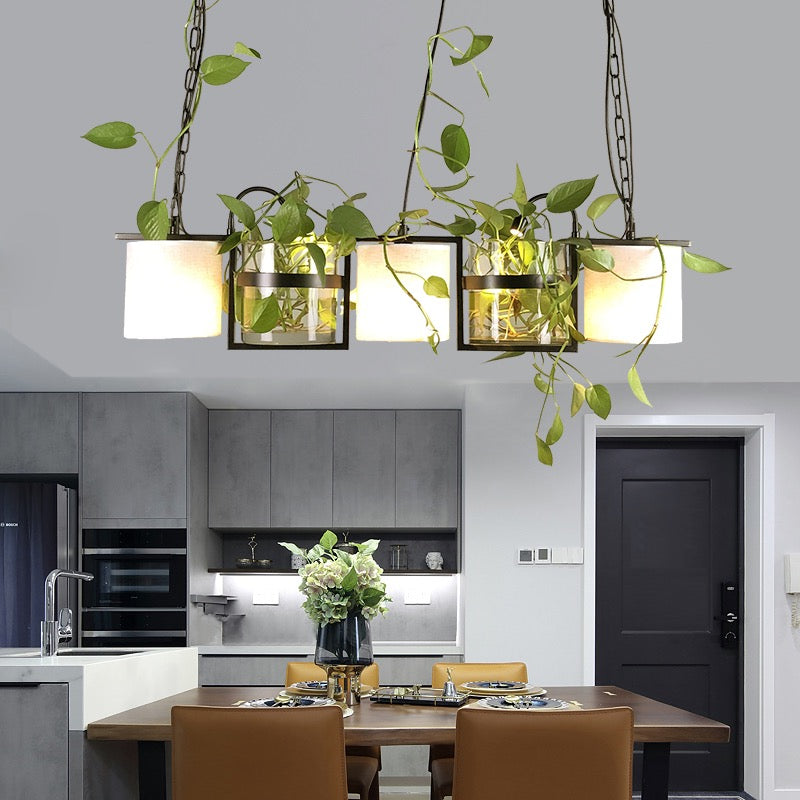 Greenery Glass Pendant Light above Dining Table