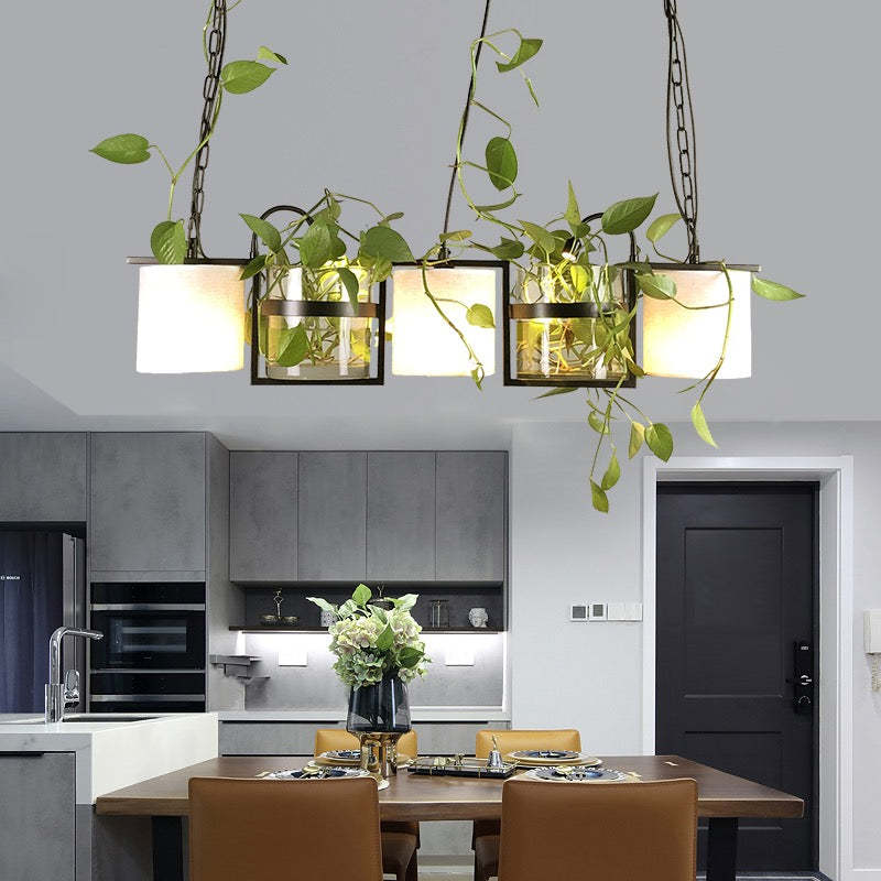 Greenery Glass Pendant Light above Dining Table