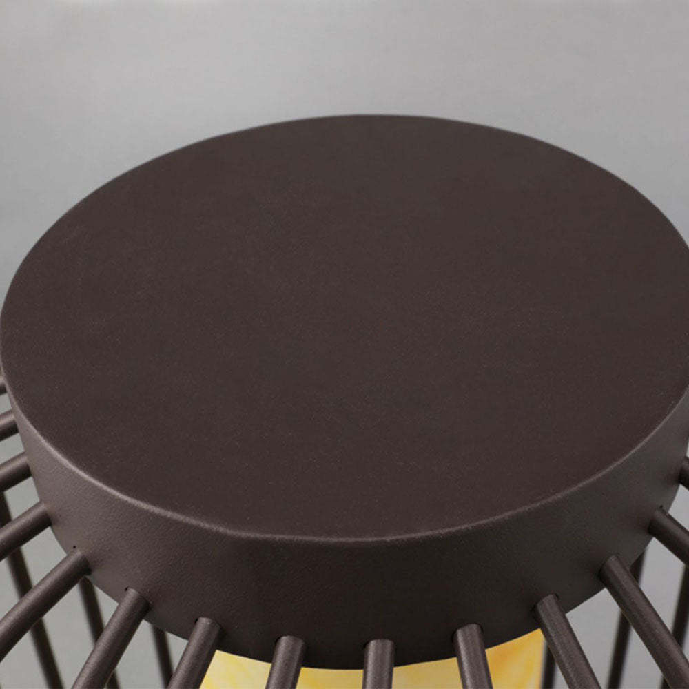 Orr Lantern Floor Lamp detail, metal top, outdoor lighting