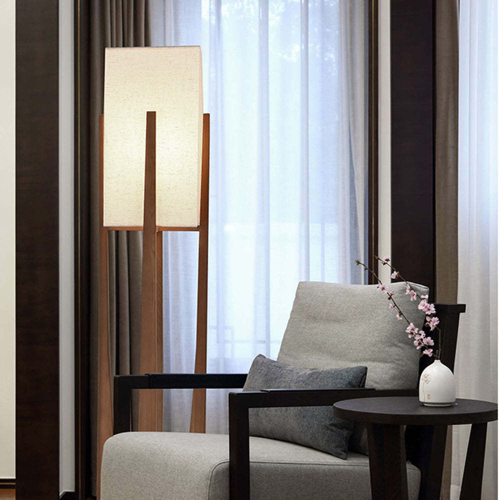 Ozawa Floor Lamp with fabric shade in modern study.