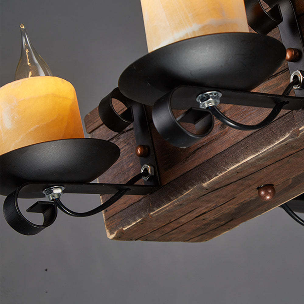Close-up of Austin Retro Pendant Light with wood and metal.