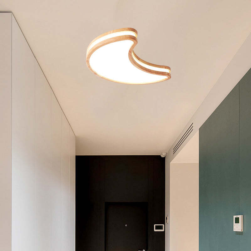 Moon Flush Mount Ceiling Light, Wood Frame