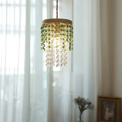 Kristy pendant light with crystal and green shade