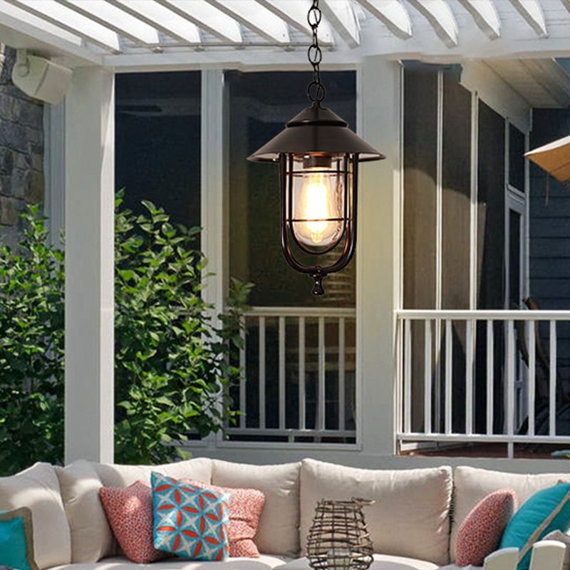 Alessio bronze outdoor pendant light on patio